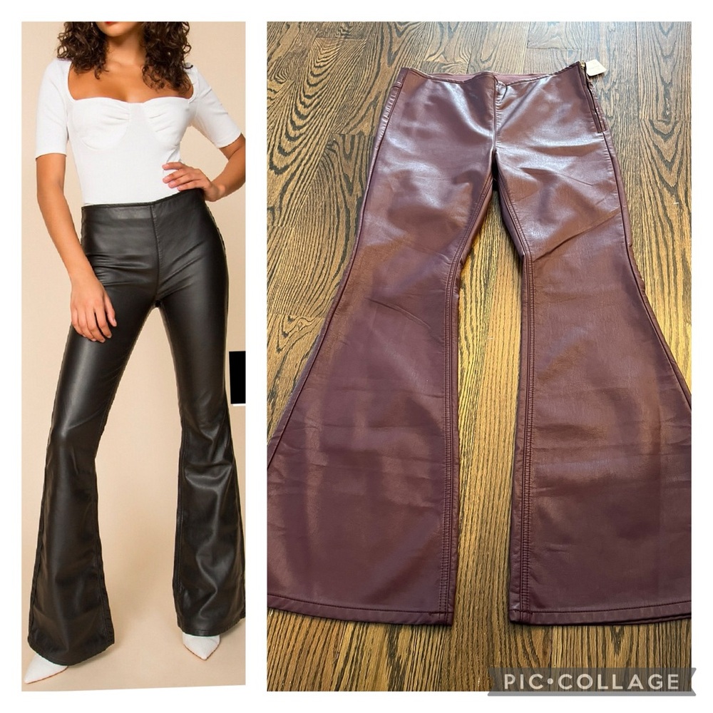 NEW Free People Penny Pull-On Faux-Leather Pants size 32/12 plum